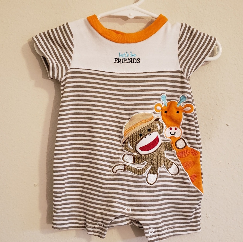 Baby Starters Brown Striped Romper - 3 MO